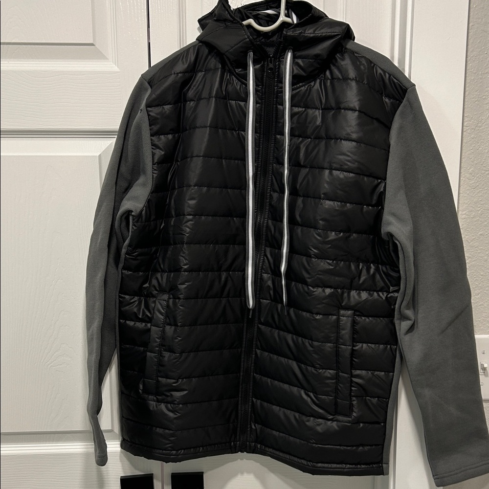 Men's Black and Gray Hooded Jacket